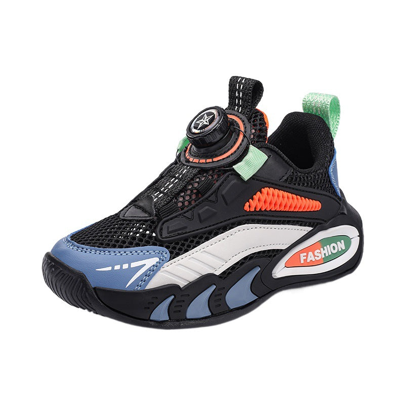 2024 Medium and large children's breathable soft-soled sneakers, mesh casual children's shoes, cut-out summer boys, primary school running shoes