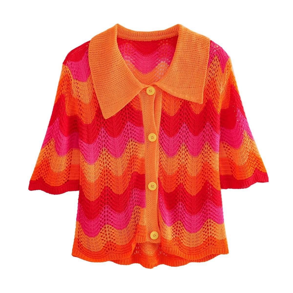 AliExpress summer new lapel polo collar single-breasted sweater mesh skirt knit suit women