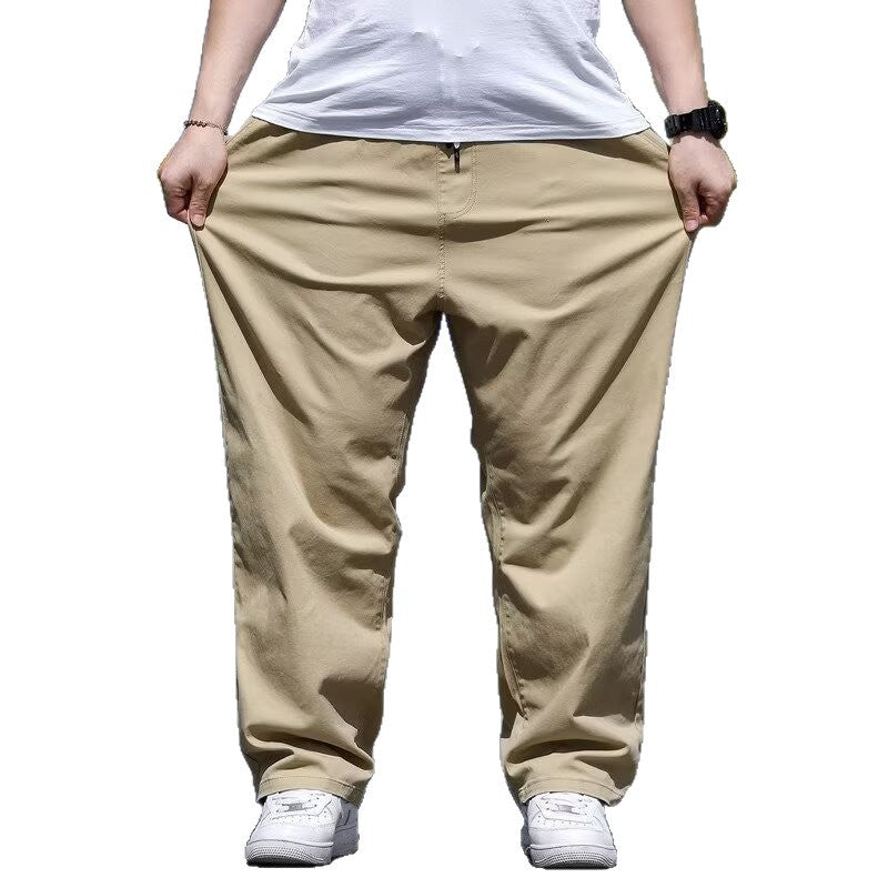 Fat Plus Size Casual Pants Men's Spring and Summer Fat Plus Loose Straight Pants Fat Guy Thin Elastic Pants