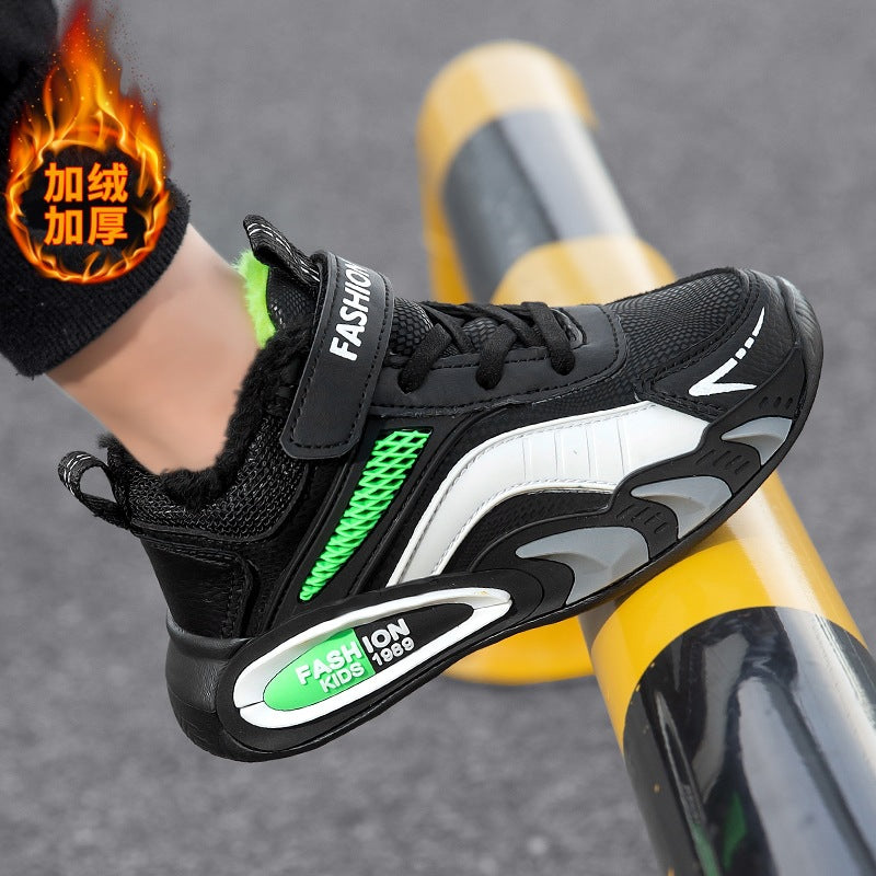 Boys shoes children's sneakers 2024 autumn and winter new leather waterproof soft sole boys running shoes warm wholesale