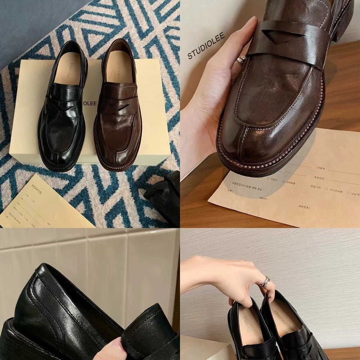 Cowhide version ~ soft retro slip-on leather loafers, women's block heel, British style small leather shoes, oxford shoes, single shoes