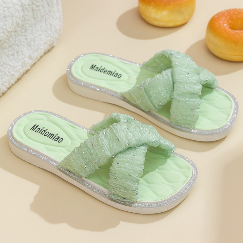 2025 New Kids Fashion Pearl Slippers Wholesale Summer Wear Non Slip Girls Indoor Soft Sole Princess Flip Flops