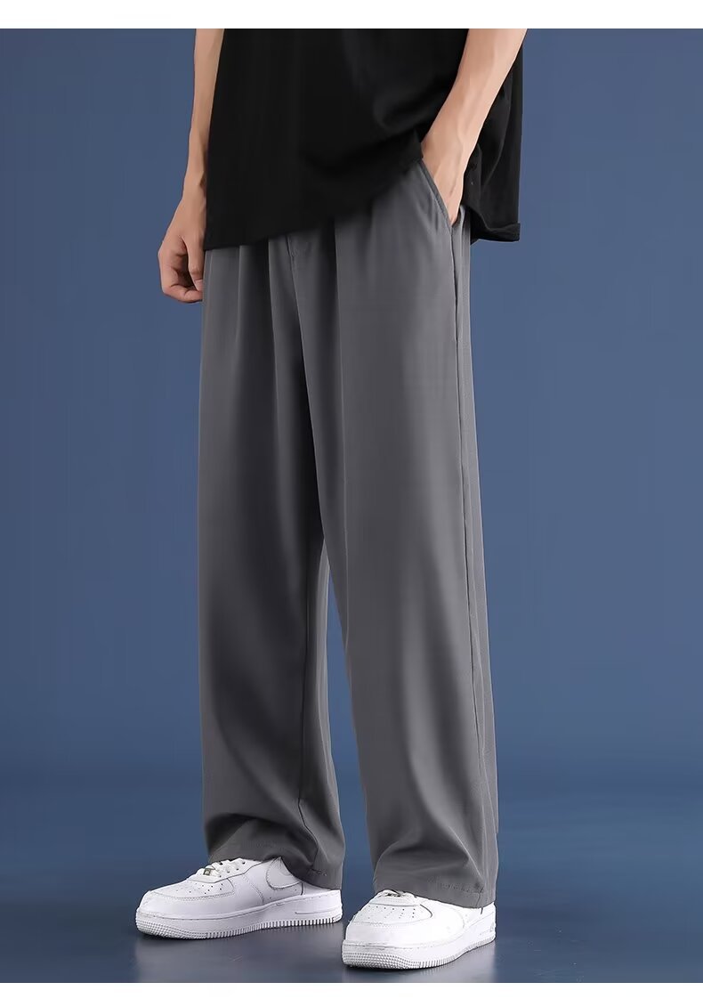 Summer ice silk quick-drying pants men's ins trend anti-wrinkle feeling straight wide-leg pants athleisure trousers