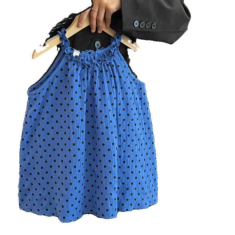 Korean version of girls' summer sundress 2025 new little girl fashionable foreign style suspender breathable skirt polka dot dress