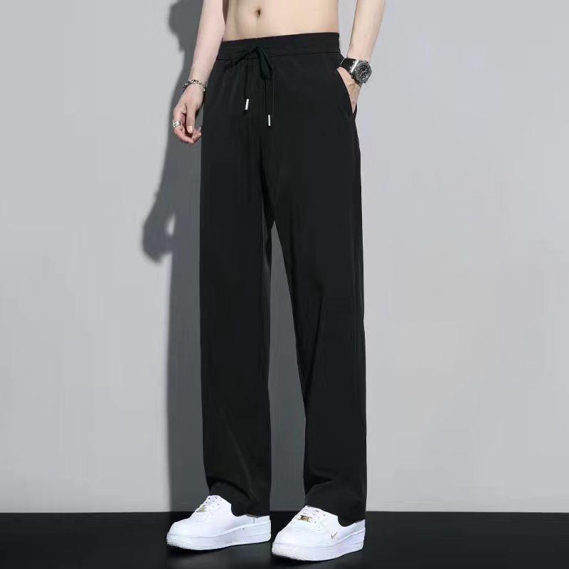 Factory direct summer thin ice silk pants men's loose straight draped feeling trousers quick-drying athleisure long