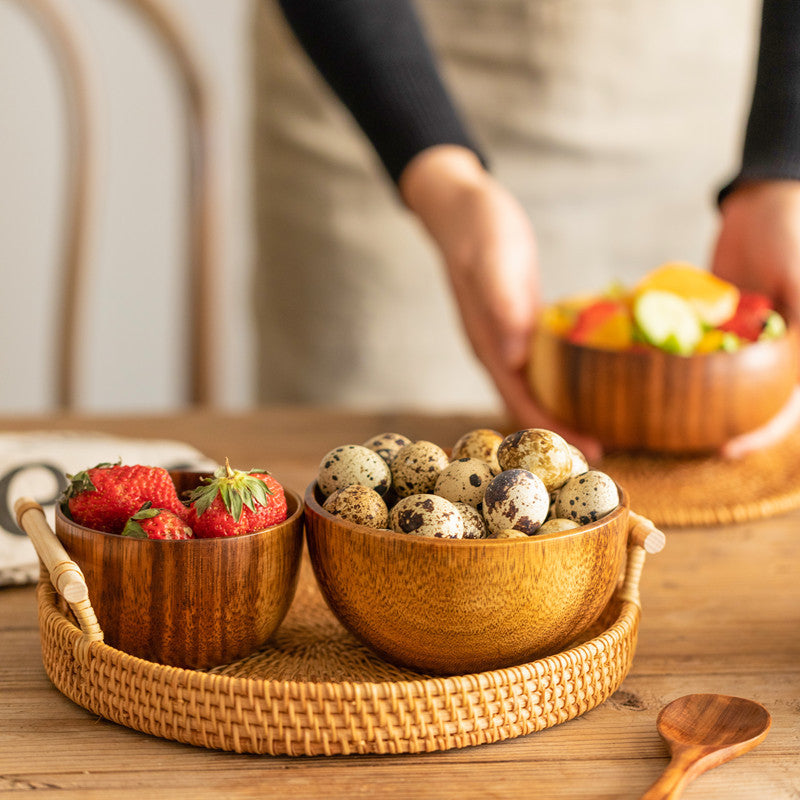 Acacia Wood Japanese Style Children's Wooden Bowl Creative Baby Wooden Ramen Rice Bowl Soup Bowl Instant Noodle Bowl Ins Tableware Set