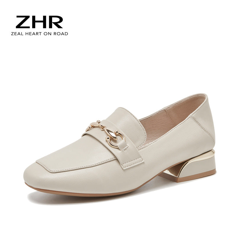 ZHR2023 spring and autumn new shoes, women's casual and versatile, square scalp shoes, slip-on shoes, block heels, work loafers