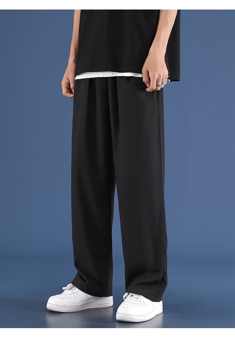 Summer ice silk quick-drying pants men's ins trend anti-wrinkle feeling straight wide-leg pants athleisure trousers