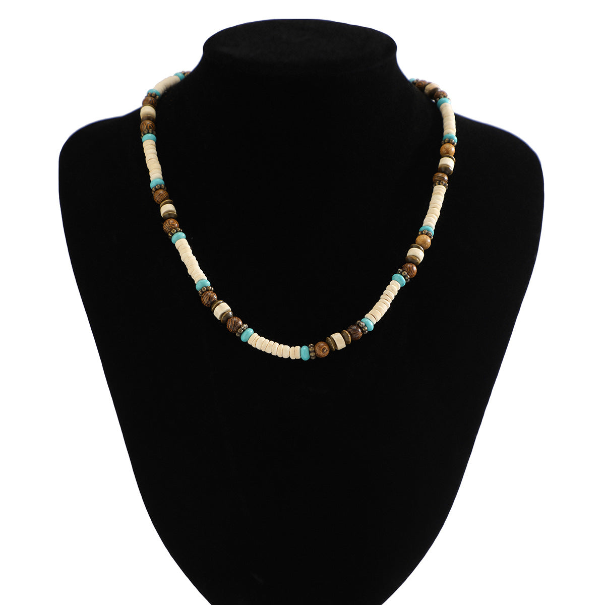 European and American cross-border jewelry men's bohemian wooden bead splicing beaded necklace niche versatile simple necklace men