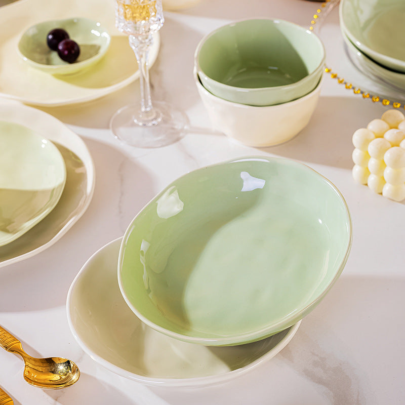 Ceramic Dish Set Household Gifts Wholesale Jingdezhen Cream Wind Bowl Plate Chopsticks Combo Tableware Full Set ins