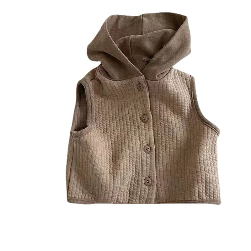 Korean version of children's clothing 2023 spring children's vest spring and autumn wear Han Fan baby baby hooded shoulder vest horse clip