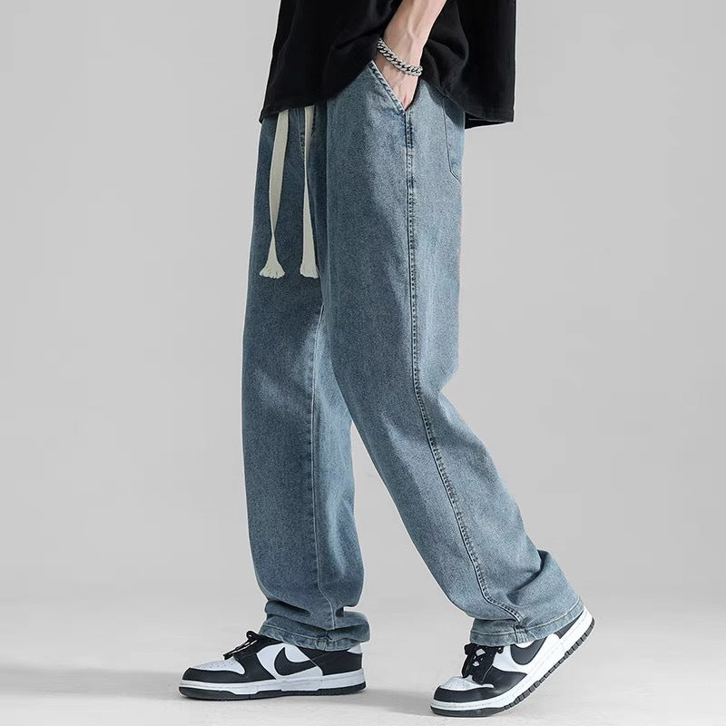 Straight leg jeans men's summer 2022 thin fashion brand loose drop wide leg drape mop pants casual pants
