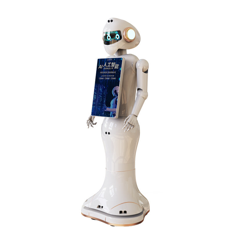 Intelligent humanoid explanation reception leads the welcome robot commercial voice dialogue shopping guide tour hall hospital