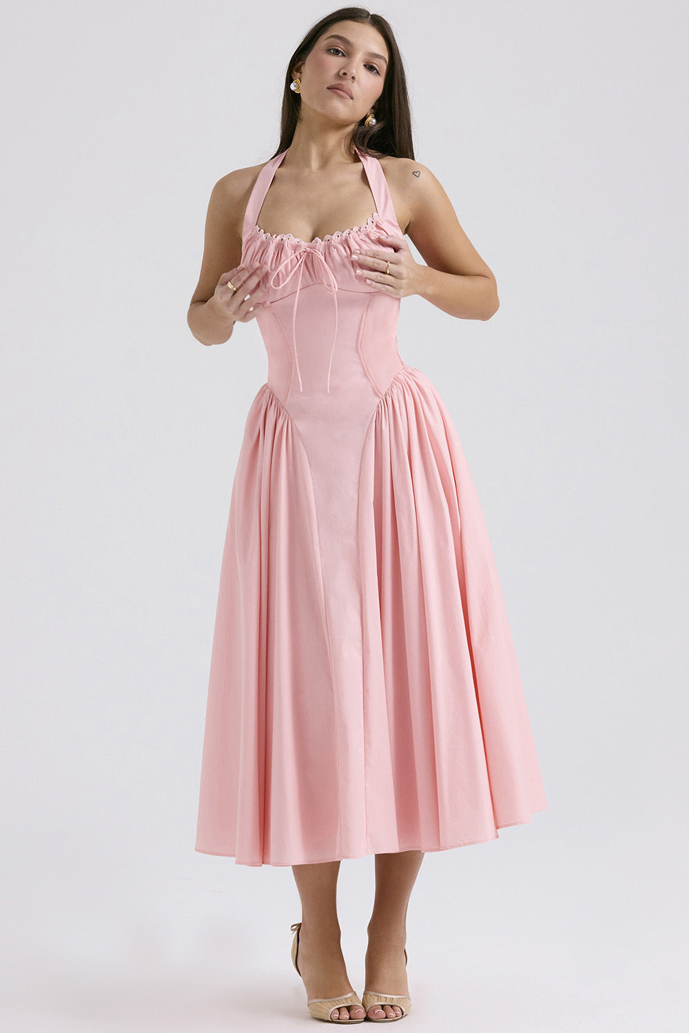 2025 New Summer Slim Slip Long Skirt European and American style fashion print halterneck lace dress