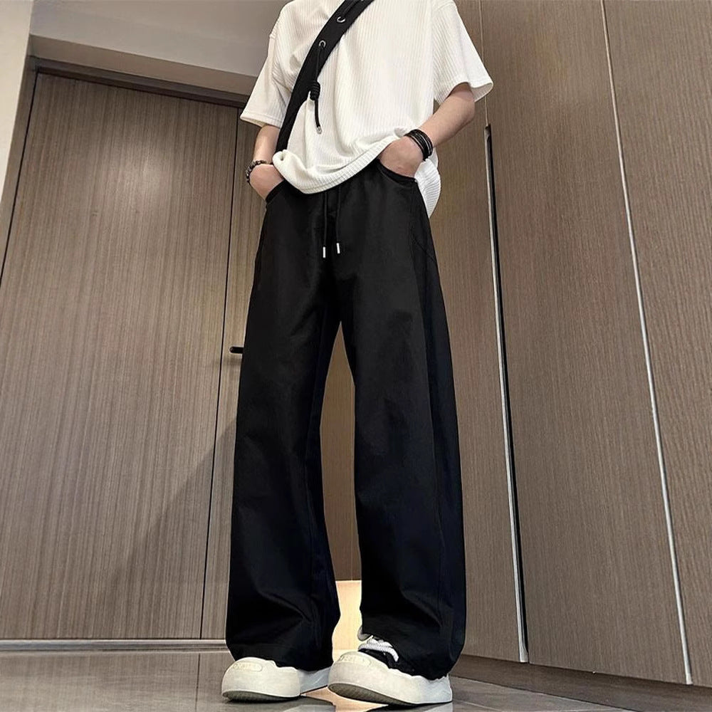 American Slim Casual Pants Men's Spring and Summer Trendy High Street Scimitar Pants Plus Size Loose Straight Wide-leg Long Pants