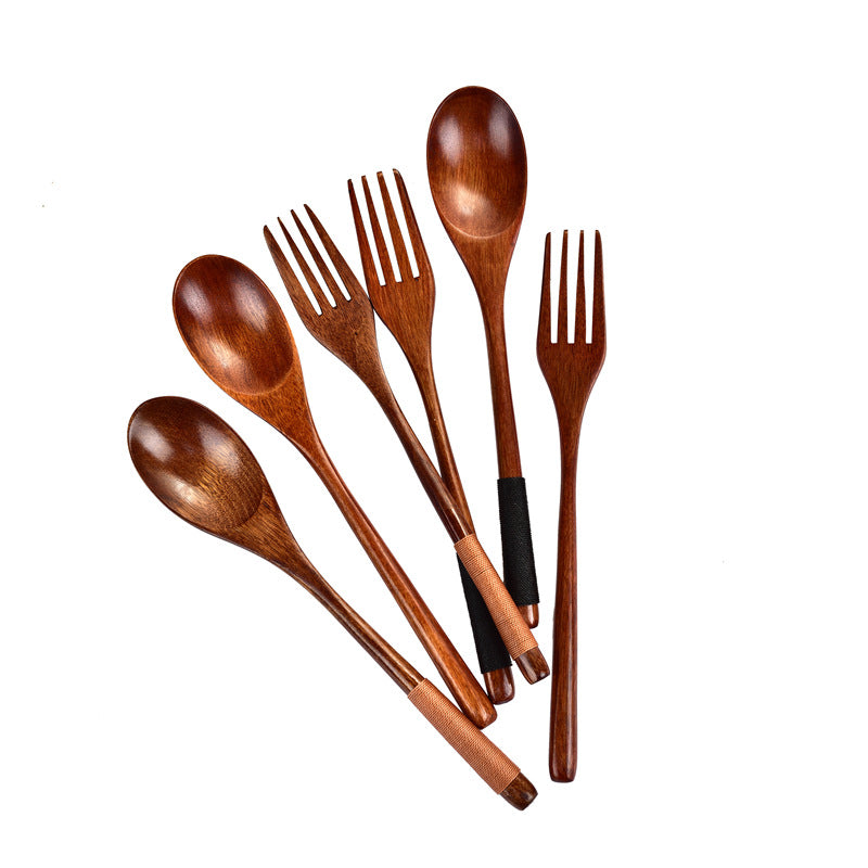 Japanese long handle wooden spoon, wooden fork set, winding thread, wooden soup, soup spoon, solid wood tableware 22.5 cm, factory wholesale