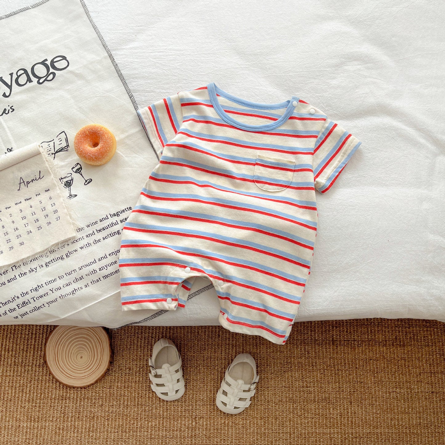 Baby onesies summer thin men and women baby stripes short sleeve crawler clothes Ha clothes newborn clothes cotton summer