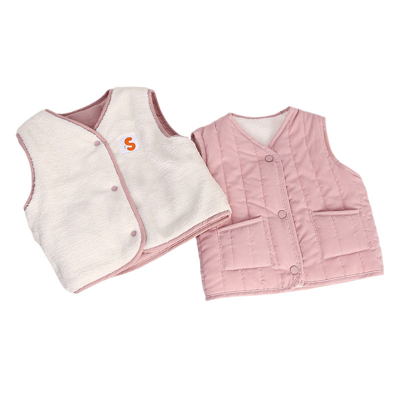 Cross-border children's clothing 2025 new children's cotton vests boys' and girls' clothes baby vests are thickened with fleece in autumn and winter