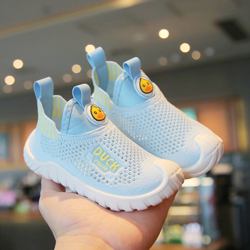 Summer children's casual sneakers, boys' non-slip wear-resistant flying woven shoes, girls' soft soles, breathable one-foot baby shoes