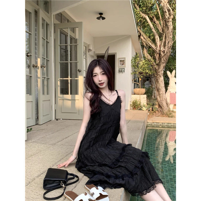 Sweet age reduction white french slip dress women's summer resort style small man loose cake long skirt