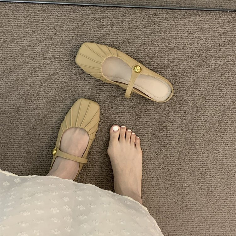 Flat toe half slippers women's wear Mary Jane single shoes 2025 new spring and summer versatile lazy mule sandals
