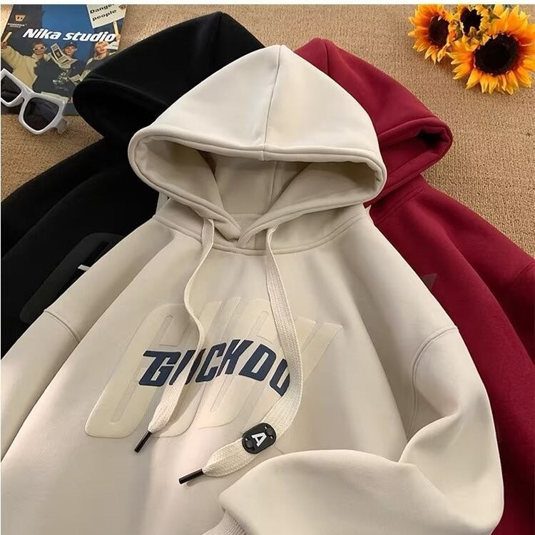 Heavyweight stiff hooded sweatshirt men's spring and autumn American fashion brand youth autumn and winter burgundy fleece hoodie jacket
