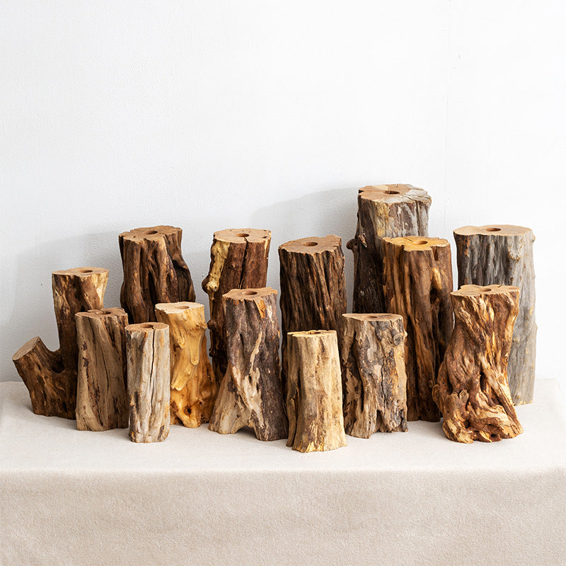 Chinese retro natural solid wood dried flower vase ornaments tea room dining table inserts simulated flower vase countertop decorations