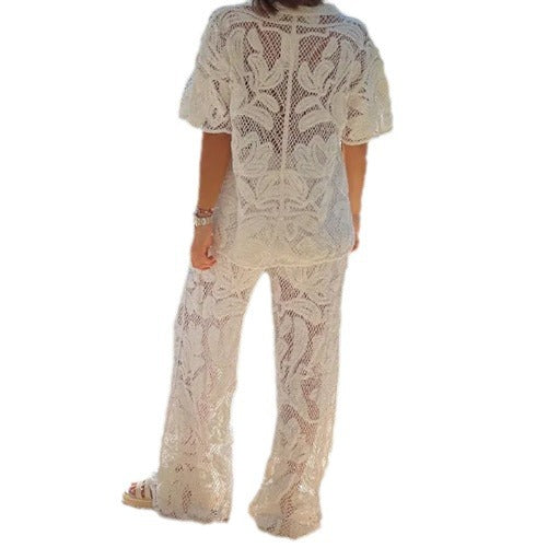 European and American cross-border 2024 new lapel cut-out loose top, straight trouser suit, casual fashion temperament