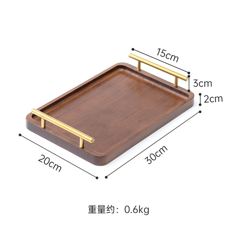 Light luxury retro nanzhu tea tray wooden tray commercial rectangular tea tray pastry handle barbecue serving dish plate