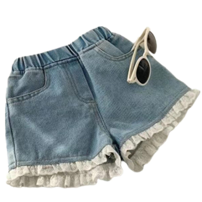 Manufacturers wholesale children's denim shorts medium and big kids baby pants wholesale real pocket girls' shorts one piece drop shipping