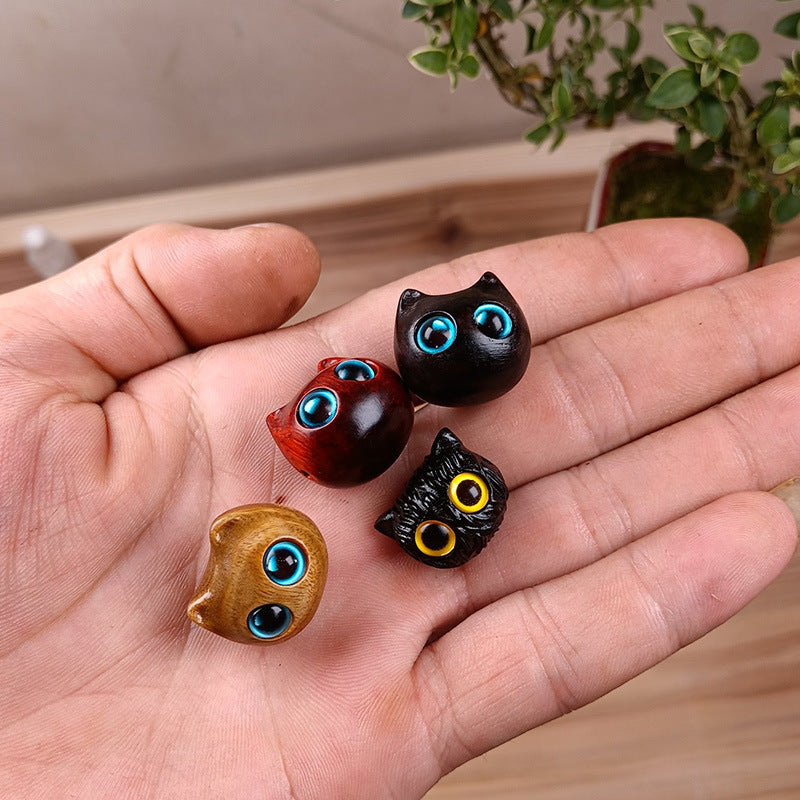 Green sandalwood rosewood cat glow-in-the-dark stone cat DIY accessories ebony keychain car hanging bag hanging handicraft gifts