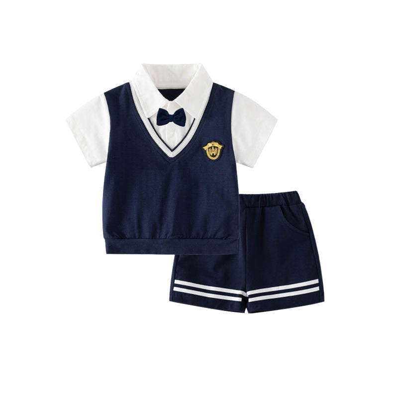 Boys' outfits 2025 new summer short-sleeved foreign trendy children's clothes children's summer dresses gentleman's one-year dresses