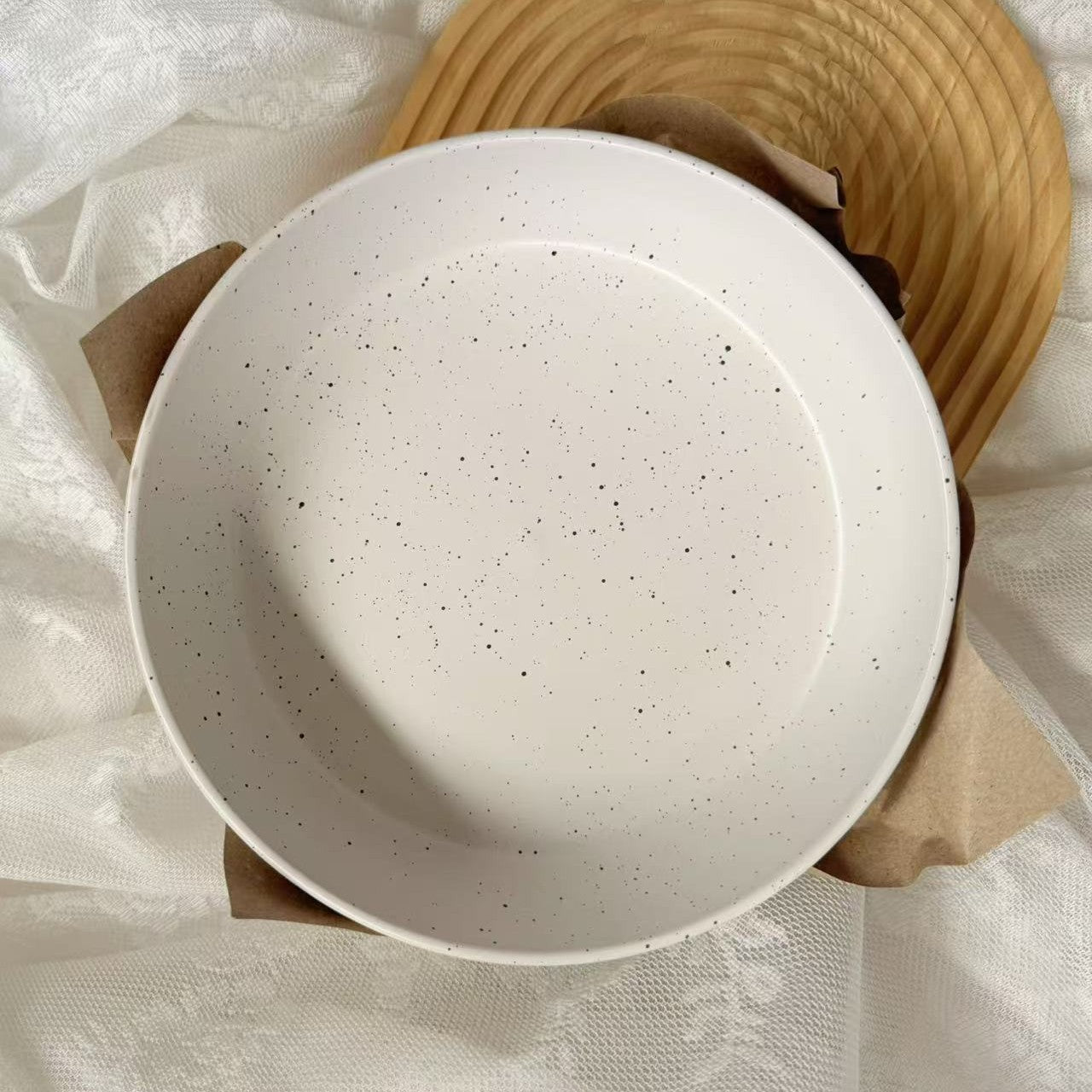High value retro solid color matte 8 inch large soup plate wabi-sabi style Japanese simple plate salad soup dish