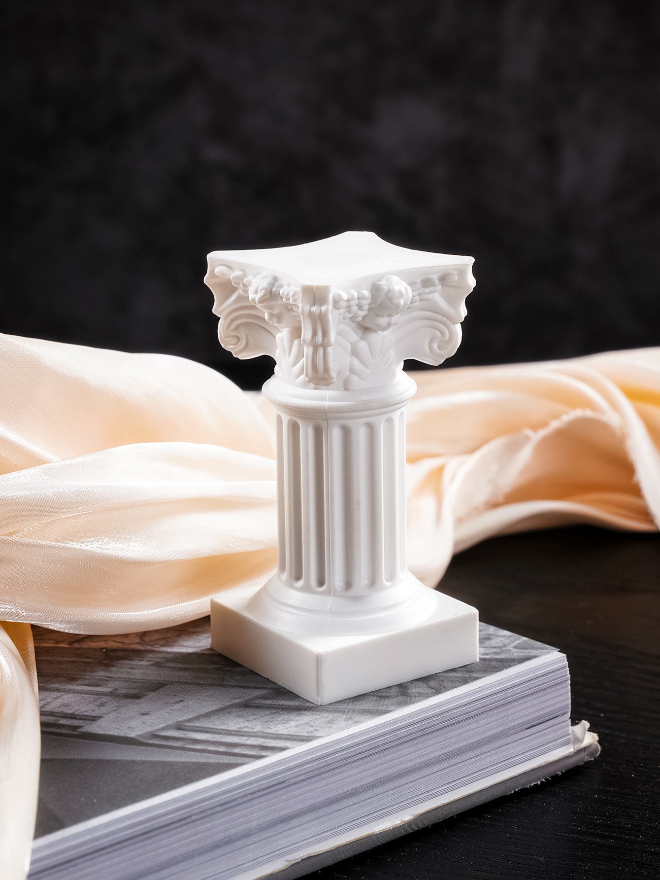 White Nordic Roman column candle holder photo prop background home living room table decoration ornaments