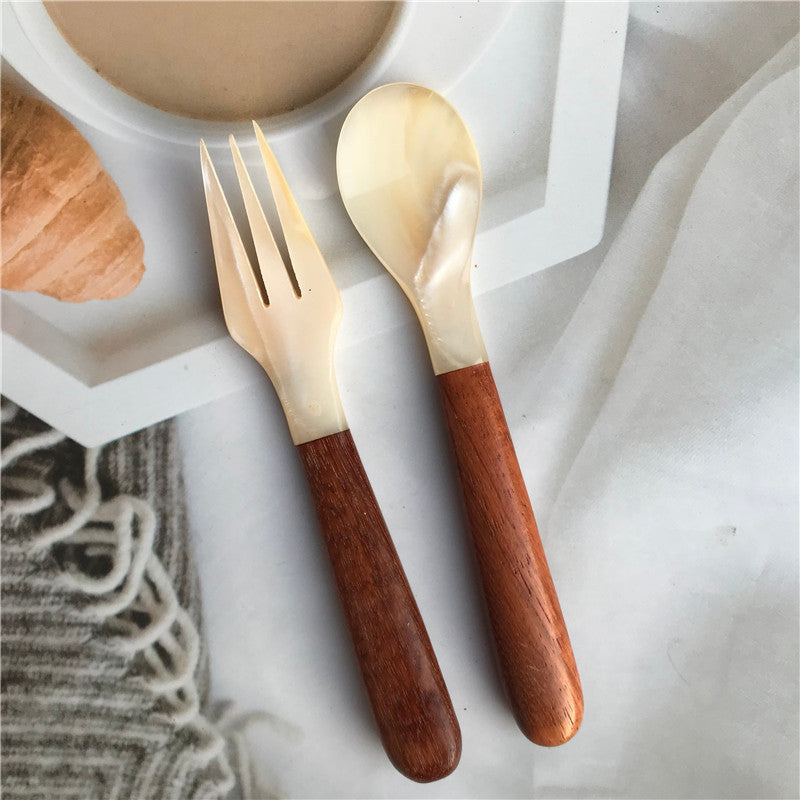 Sea shell spoon coffee ice cream cake home cute shell fork rosewood splicing caviar
