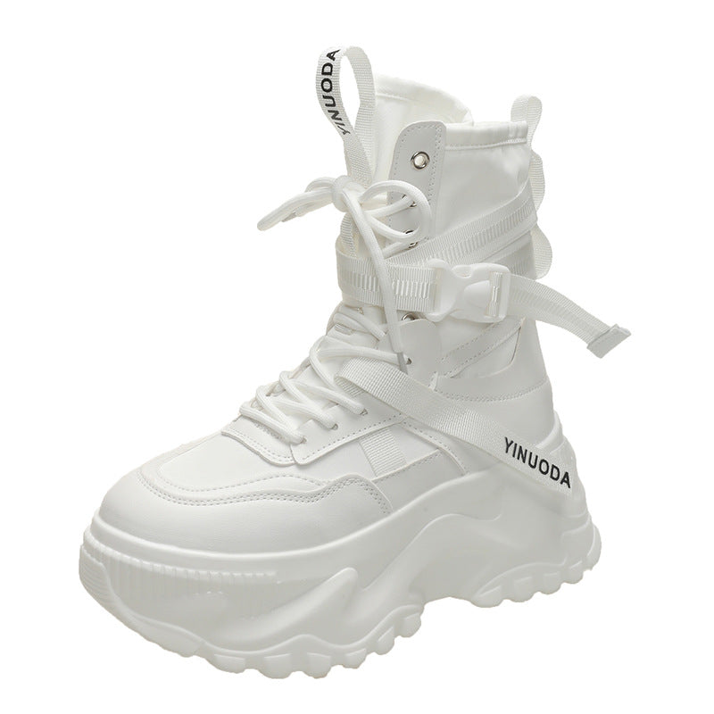Internet celebrity roman style high-top women's shoes spring, autumn and winter Korean version of the thick-soled heightened sports style women's shoes 2024 new lace-up