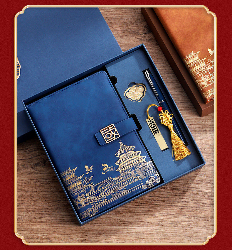 Guochao business notebook gift box set custom retro Chinese style A5 notebook meeting notebook can print logo
