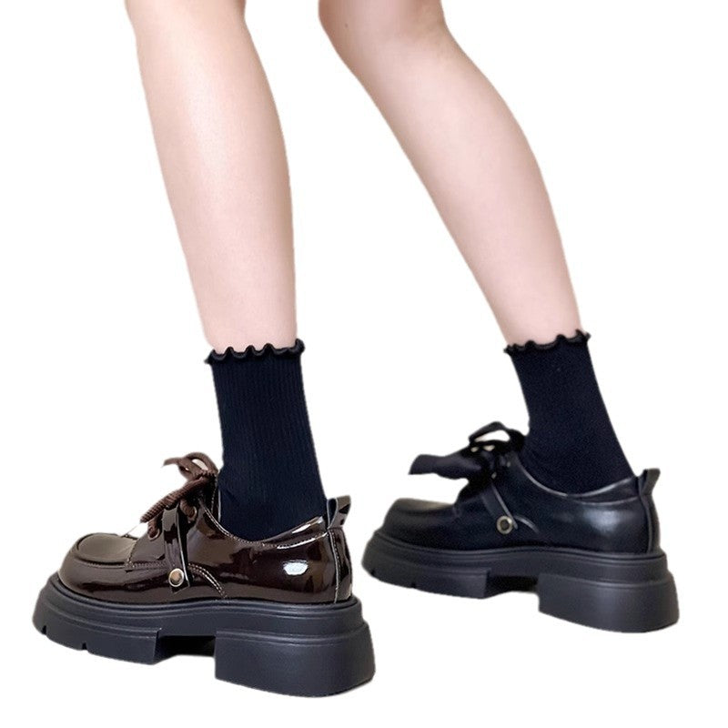 Small leather shoes women's wholesale new spring and autumn style bow retro British style platform sole heightened Mary Jane loafers