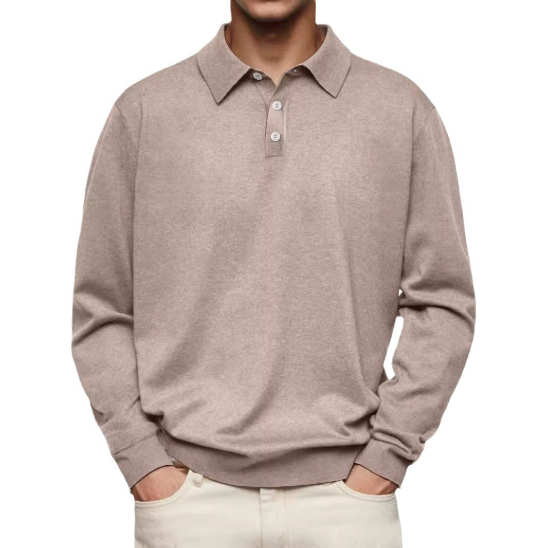 2024 independent station wish Amazon hot autumn long-sleeved V-neck button men's casual top polo shirt