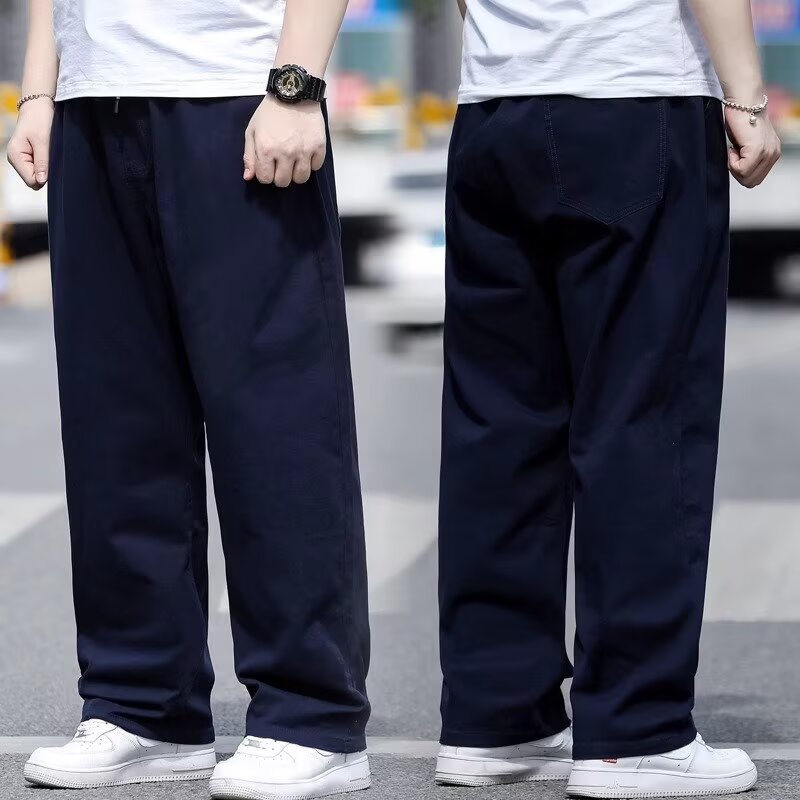 Fat Plus Size Casual Pants Men's Spring and Summer Fat Plus Loose Straight Pants Fat Guy Thin Elastic Pants