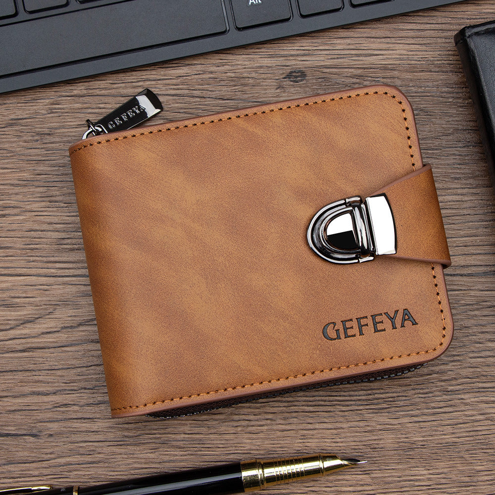 Cross-border hot sale men's short wallet business zipper large capacity multi-card wallet lock PU manufacturer wholesale
