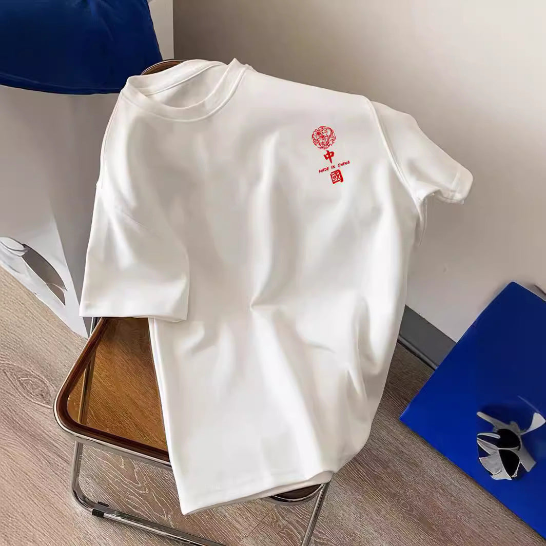 Hong Kong style summer cool ice silk round neck trend men's t-shirt tops versatile, casual simple tops, couple wear