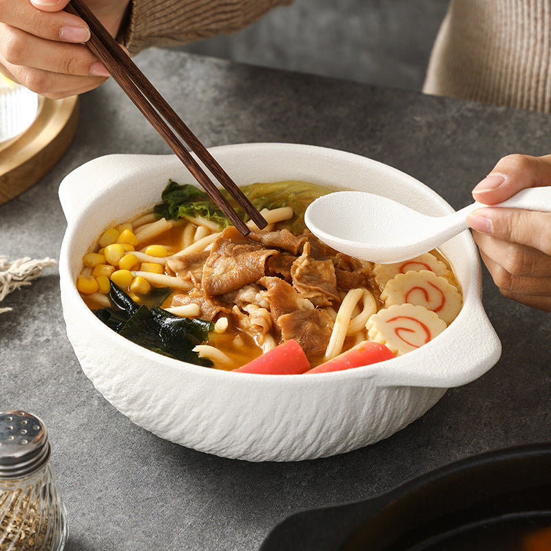 Ceramic amphora soup bowl creative anti-scald black and white simple large bowl Japanese style instant noodle bowl household large capacity soup pot baking bowl