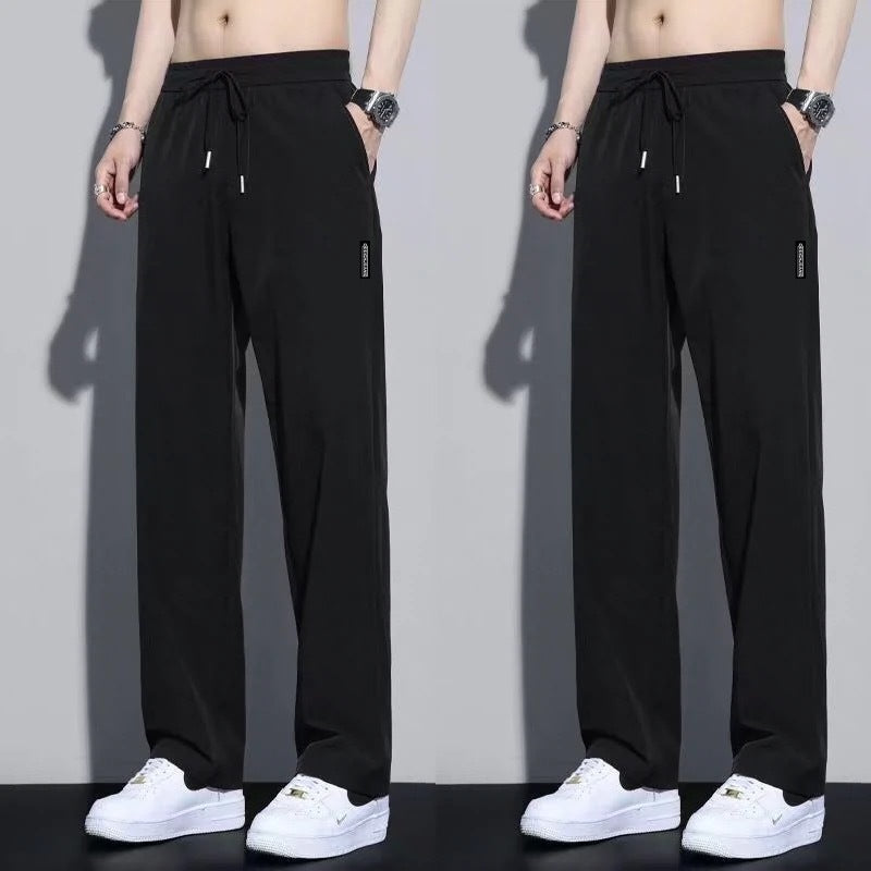 Thin Ice Silk Men's Trousers, Summer Plus Size Stretch Quick Dry Casual Pants, Loose Sport, Breathable Straight Leg Men's Pants