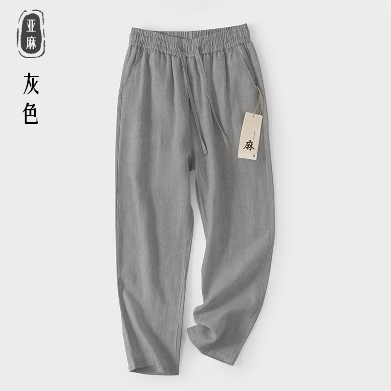 New Chinese Linen Pants Men's Summer Thin Comfortable Breathable Straight Leg Casual Pants Loose Cotton Linen Pants Plus Size