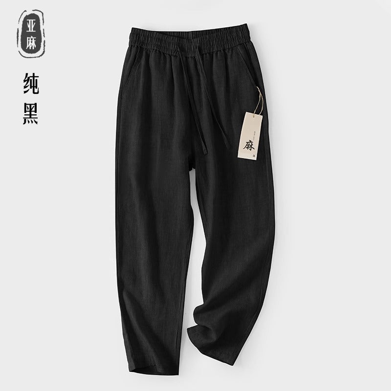 New Chinese Linen Pants Men's Summer Thin Comfortable Breathable Straight Leg Casual Pants Loose Cotton Linen Pants Plus Size