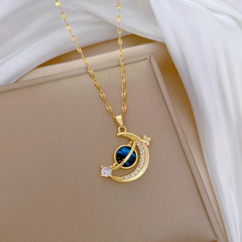 Starry Sky Planet Light Luxury Temperament Gorgeous Full Diamond Necklace Women's Versatile Clavicle Necklace Temperament Light Luxury Niche Design Sense