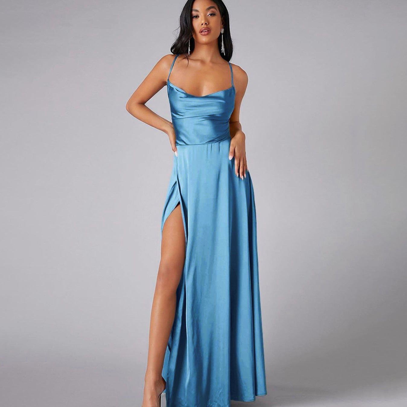 2024 new European and American foreign trade women's clothing sexy slim slim backless Amazon suspender waist dress long skirt