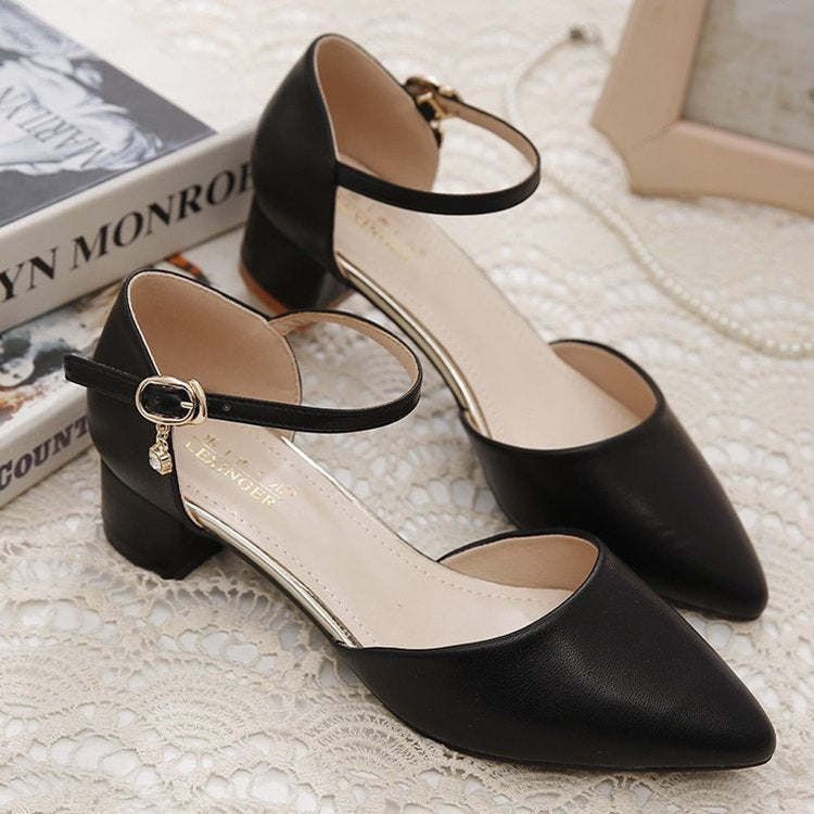 Baotou Sandals Women's Block Heel Spring/Summer 2025 New Medium Heels Versatile Pointed-toe Comfortable Work Women's Sandals