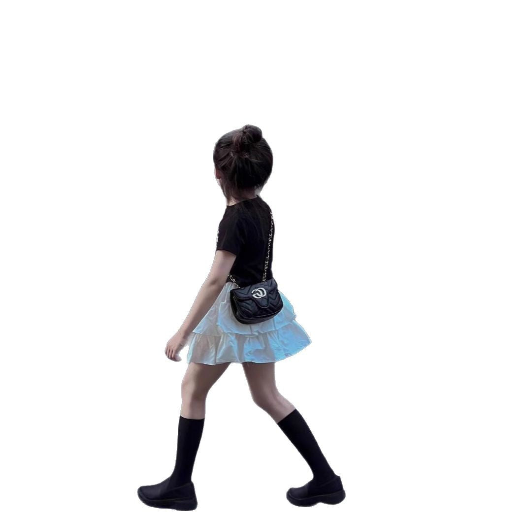 Girls Summer Suit 2025 New Foreign Style Kids Short Sleeve T-Shirt Girls Fashionable Cake Skirt Two Piece Summer Dress